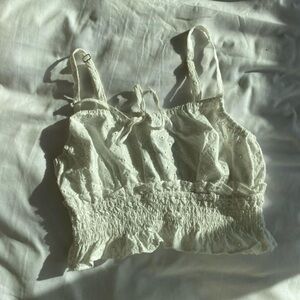 Wild Fable milkmaid style cropped eyelit tank top in white — small